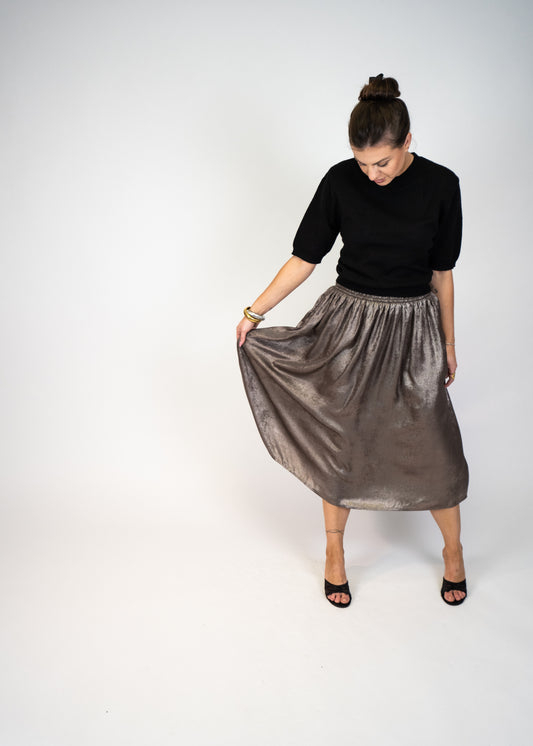 Sienna Metallic Smocking Waist Midi Skirt