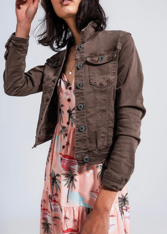 Valencia Slim Denim Jacket in Chocolate Brown