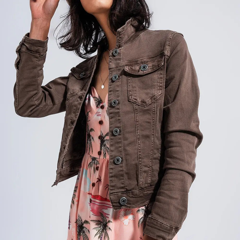 Valencia Slim Denim Jacket in Chocolate Brown