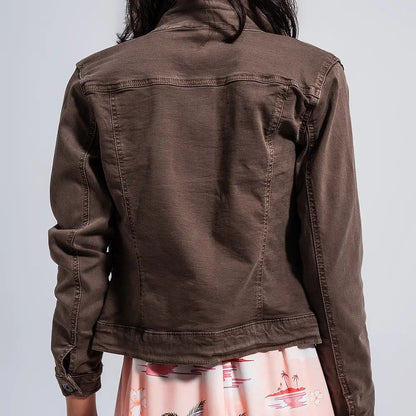 Valencia Slim Denim Jacket in Chocolate Brown