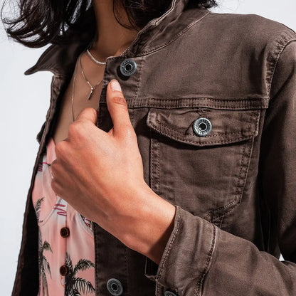 Valencia Slim Denim Jacket in Chocolate Brown